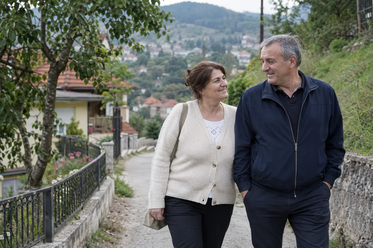 Odrasli par tokom šetnje na otvorenom